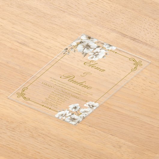 Witte bloem Elegante bruiloft uitnodiging in het S Acryl Uitnodigingen (Laagn)