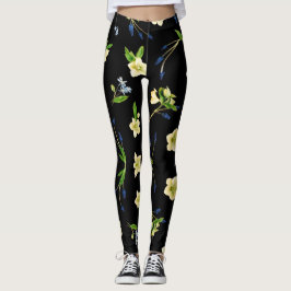 Witte bloem en blauwe toppen bloemenpatroon leggings