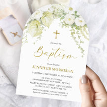 Witte bloem- en gouden kruis Christelijke doopboog