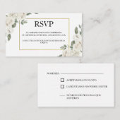 Witte bloem en groen bruiloft RSVP Kaart (Voorkant / Achterkant)