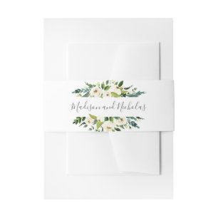 Witte Bloem en Groene Bruiloft Envelop Belly Band Uitnodigingen Wikkel