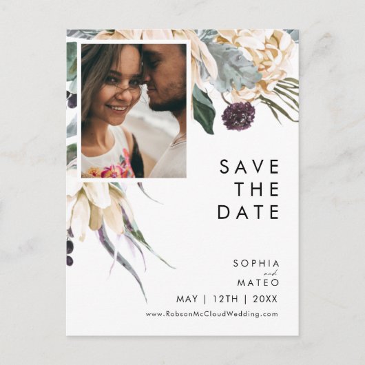 Witte bloem foto bewaar de datum ansichtkaart uitnodiging briefkaart (Voorkant)