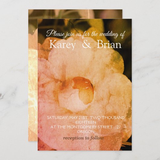 Witte Bloem Foto Bruiloft Uitnodiging Kaart (Voorkant / Achterkant)