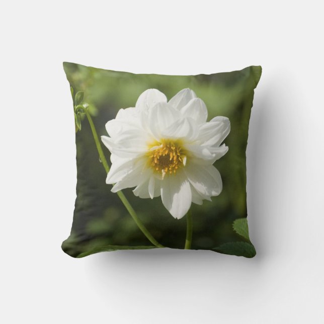 Witte bloem gele bloembij kussen (Voorkant)