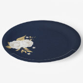 witte bloem goudbladeren blauw papieren bordje (Gekanteld)