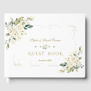 Witte bloem gouden glitters kader Navy bruiloft Gastenboek