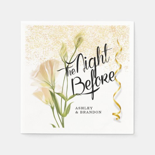 Witte bloem gouden proefhuwelijksdiner servetten (Voorkant)