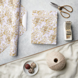 Witte bloem gouden rand bruiloft jubileum bruids- cadeaupapier