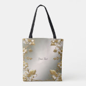 Witte Bloem Gouden Sierlijke Tote Tas (Achterkant)