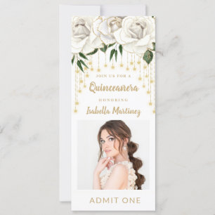 Witte bloem gouden slinger Quinceañera toegangskaa Kaart