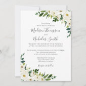 Witte Bloem Groen Bruiloft Uitnodiging Kaarten (Voorkant)