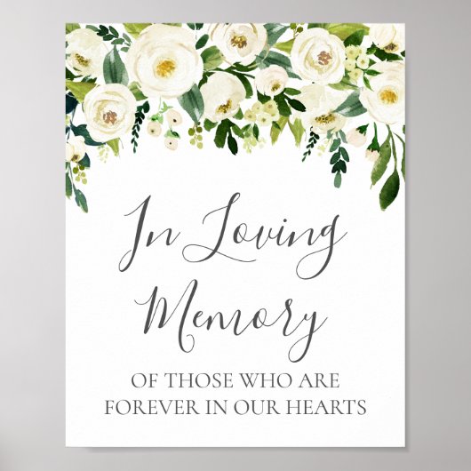Witte Bloem Groene "In Loving Memory" Bord Poster (Voorkant)