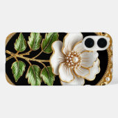 Witte bloem kunstwerk met luxe goud Case-Mate iPhone case (Achterkant (horizontaal))