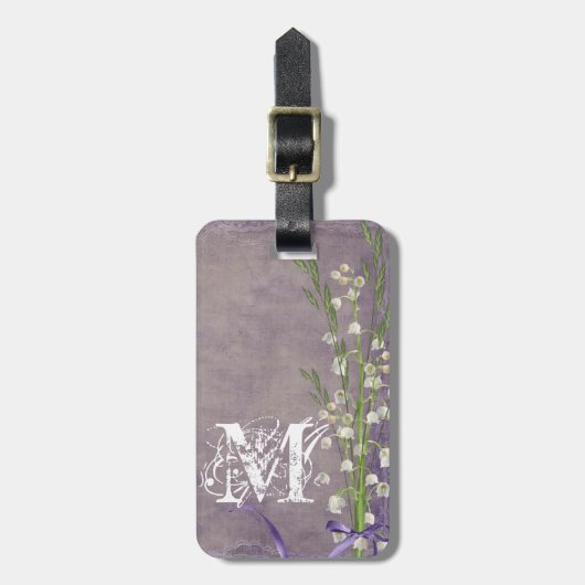 Witte Bloem Land Kant Monogram Bagagelabel (Voorkant verticaal)