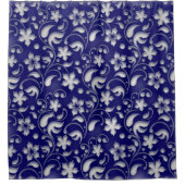 Witte bloem met blauwe achtergrond douchegordijn (Voorkant)