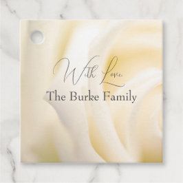 Witte bloem "Met liefde" cadeaubijlage Bedankjes Labels