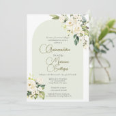 Witte bloem met lijst Quinceanera uitnodiging (Staand voorkant)