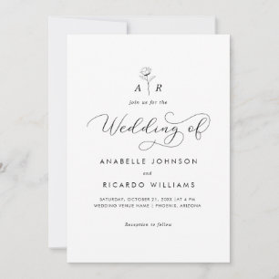 Witte Bloem Monogram Script Foto QR Code Bruiloft Kaart