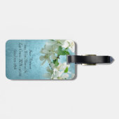 Witte Bloem op Blauwe Hemel Monogram Bagagelabel (Achterkant horizontaal)