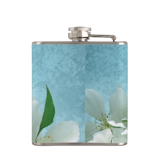 Witte Bloem op Blue Sky Monogram Whiskey Flask Heupfles (Achterkant)