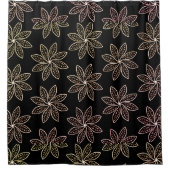 Witte Bloem Patroon op Zwart Douchegordijn (Voorkant)