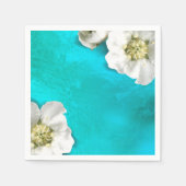 Witte Bloem Tiffany Aqua Glas Metallic Delicate Servetten (Voorkant)