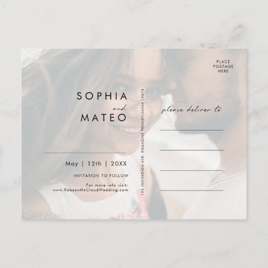 Witte bloem verbleekte foto save the date ansichtk uitnodiging briefkaart (Achterkant)