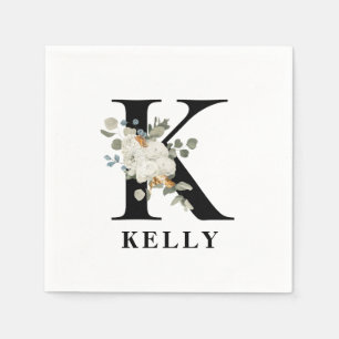Witte Bloem Zwarte Monogram K Servet