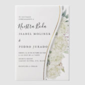 Witte bloemblaadje Nuestra Boda Spaanse bruiloft Vellum Uitnodigingen (Voorkant)