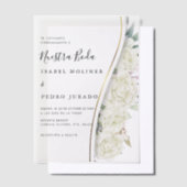 Witte bloemblaadje Nuestra Boda Spaanse bruiloft Vellum Uitnodigingen (Offset)