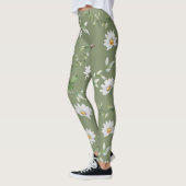 Witte bloemblaadje op olijfgroene achtergrond leggings (Links)