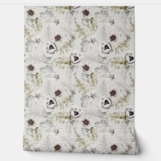 Witte bloemblaadjes Waterverf Behang (Afrollen)