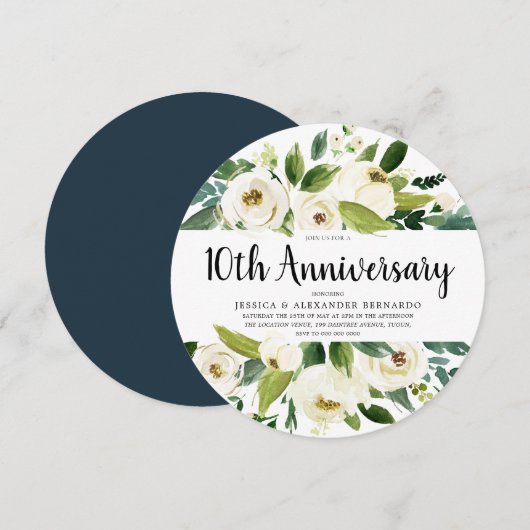 Witte Bloemen 10e 15e 20e Huwelijksjubileum Kaart (Voorkant / Achterkant)