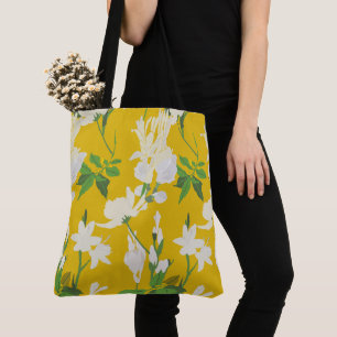 Witte bloemen 1 geel draagtas