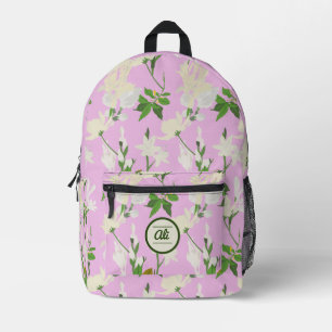 Witte bloemen 1 lila achtergrond bedrukte rugzak