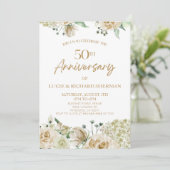 Witte Bloemen 50ste bruiloft Jubileum Kaart (Staand voorkant)