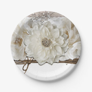 Witte Bloemen & Berk Roestige Glam Bruidsdouche Papieren Bordje