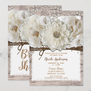 Witte Bloemen & Berken Rustieke Glam Bruiloftsshow Kaart