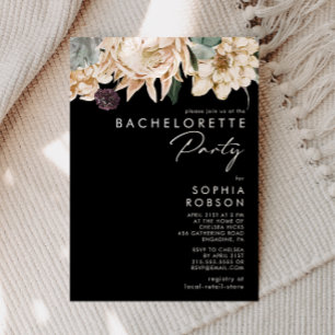 Witte Bloemen   Black Bachelorette Party uitnodigi Kaart