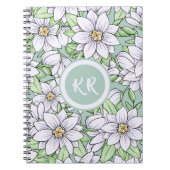 witte bloemen bladeren Monogram Notitieboek (Voorkant)
