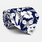 Witte bloemen, blauw en wit. stropdas (Opgerold)