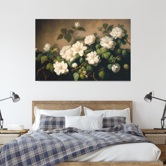 Witte bloemen, Bloemenkunst, Bloemen Canvas Print (Insitu (Slaapkamer))