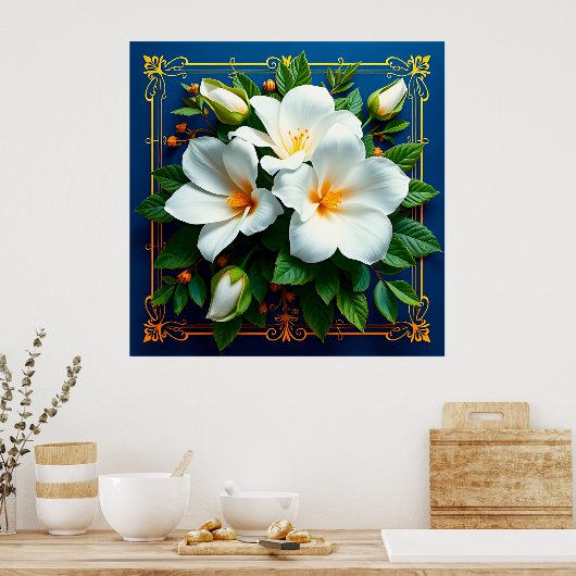 Witte bloemen boeket poster (Keuken)