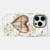 Witte Bloemen Boho Faux Hout Hart Case-Mate iPhone Case (Achterkant (horizontaal))