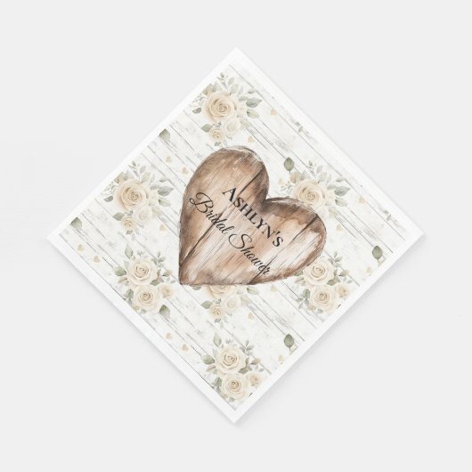 Witte Bloemen Boho Faux Hout Hart Vrijgezellenfees Servet (Hoek)