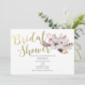 Witte Bloemen Boho Gouden Bruids Douche Uitnodigin Kaart (Staand voorkant)