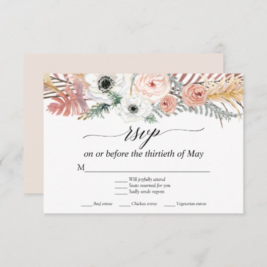 Witte Bloemen Boho Pampas Gras Tropische Palm RSVP (Voorkant / Achterkant)