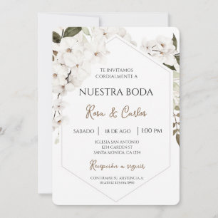 Witte Bloemen Boho Spaanse bruiloft uitnodiging