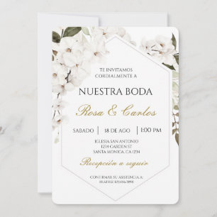 Witte Bloemen Boho Spaanse bruiloft uitnodiging