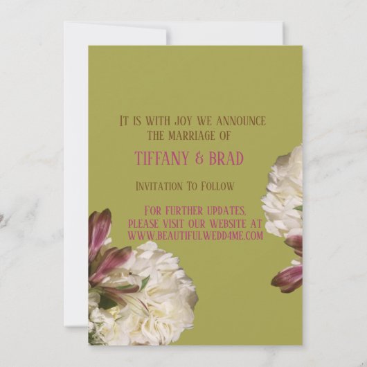 Witte Bloemen Botanische Bruiloft Save-the-date Save The Date (Achterkant)